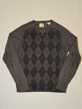 Hugo Boss Gray Argyle Knit Cotton Blend Pullover Crewneck Sweater